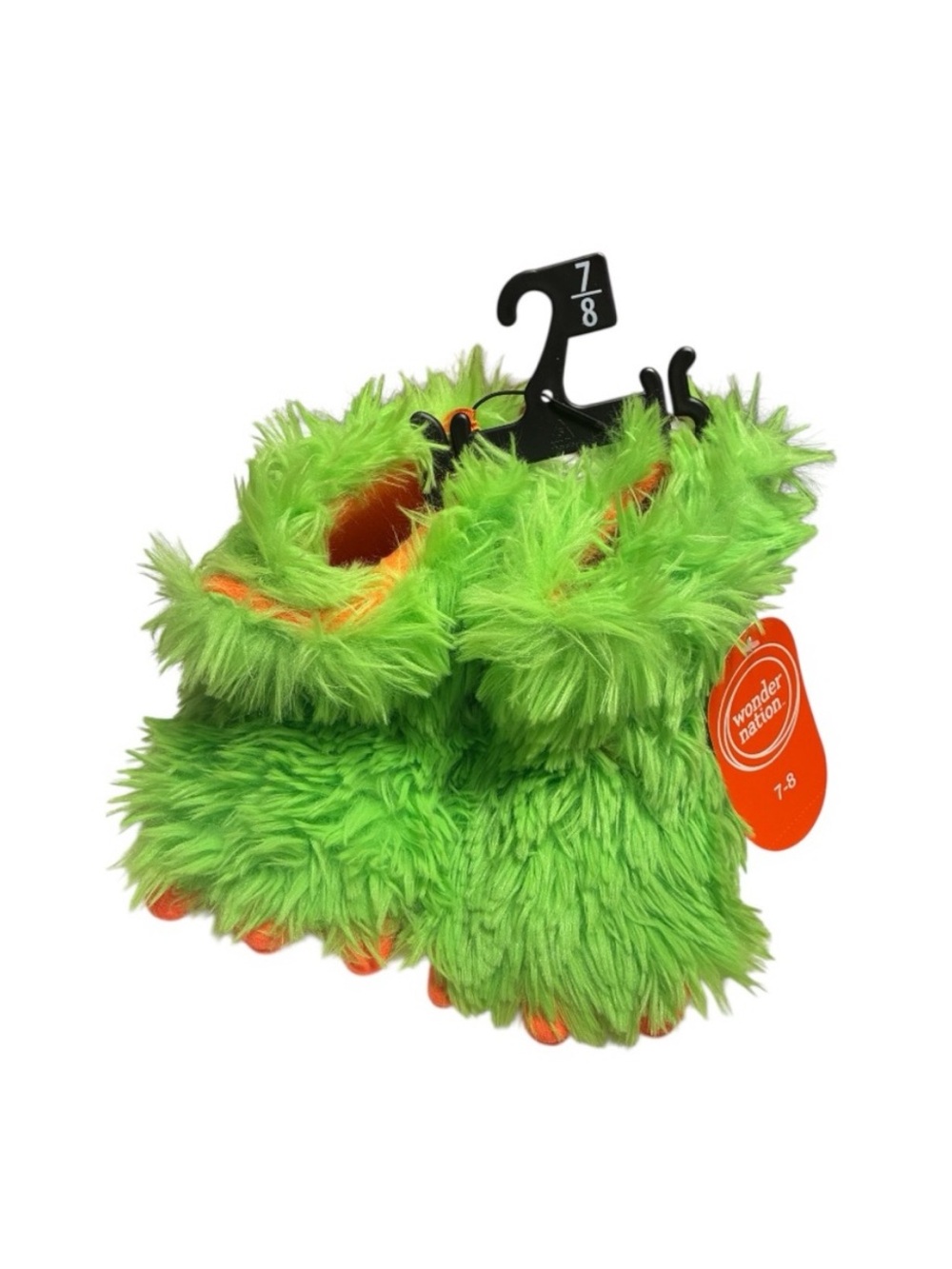 Wonder Nation Monster Claw Neon Green Fuzzy Slippers with Orange Details